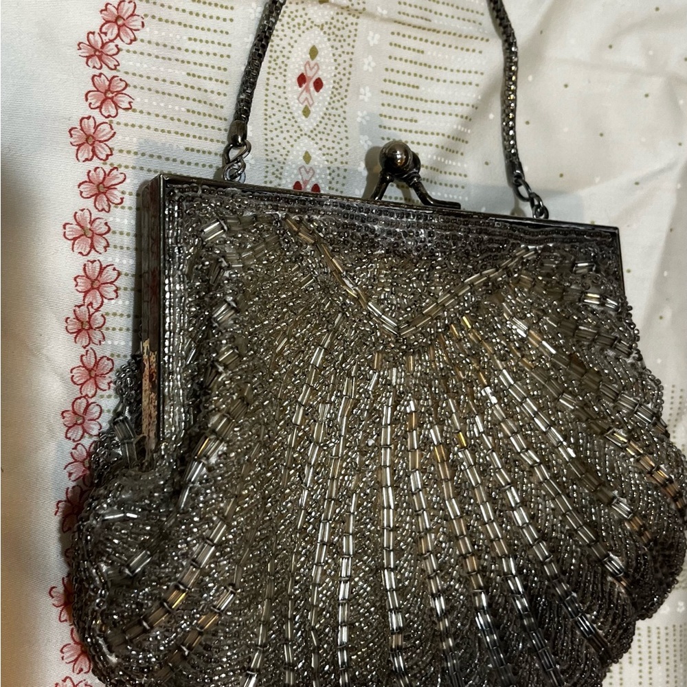 Walborg Metallic Black Beaded Shell Clutch - Picture 2 of 4